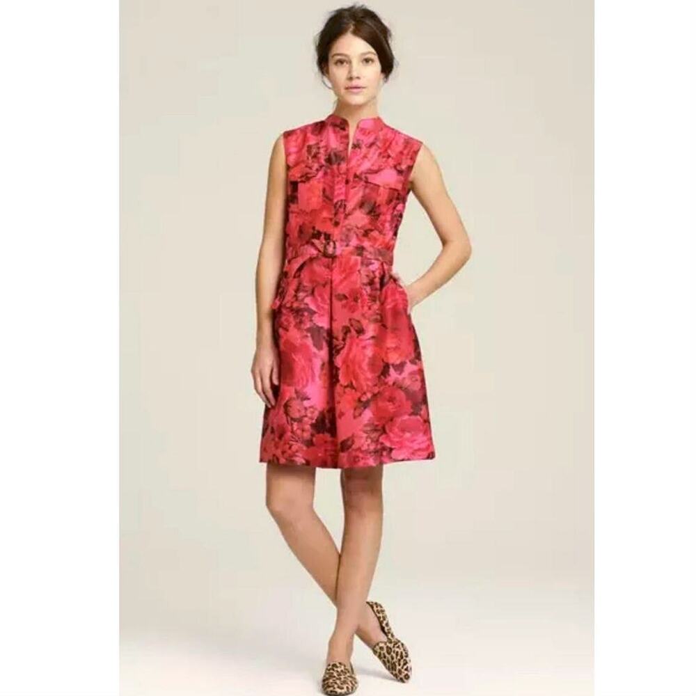 J Crew Pink Floral Sleeveless Taffeta Satin Mini Dress Size 2 - Picture 15 of 16